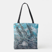 Giant Octopus Blue Zee Monster Sailboat Tote Bag (Achterkant)