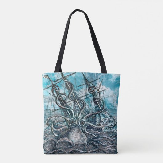 Giant Octopus Blue Zee Monster Sailboat Tote Bag (Achterkant)