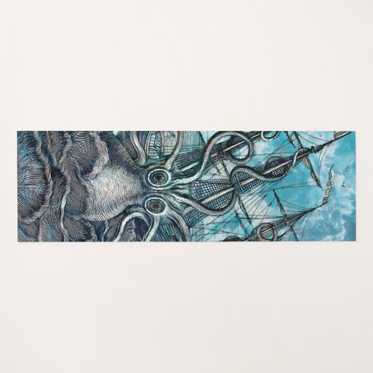 Giant Octopus Blue Zee Monster Sailboat Yogamat (Achterkant (horizontaal))