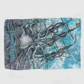 Giant Octopus Blue Zee Monster Sailboot Monogram Golfhanddoek (Horizontaal)