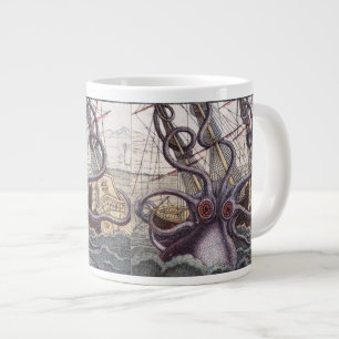 Giant Octopus & Capsizing Boat Bone China Grote Koffiekop