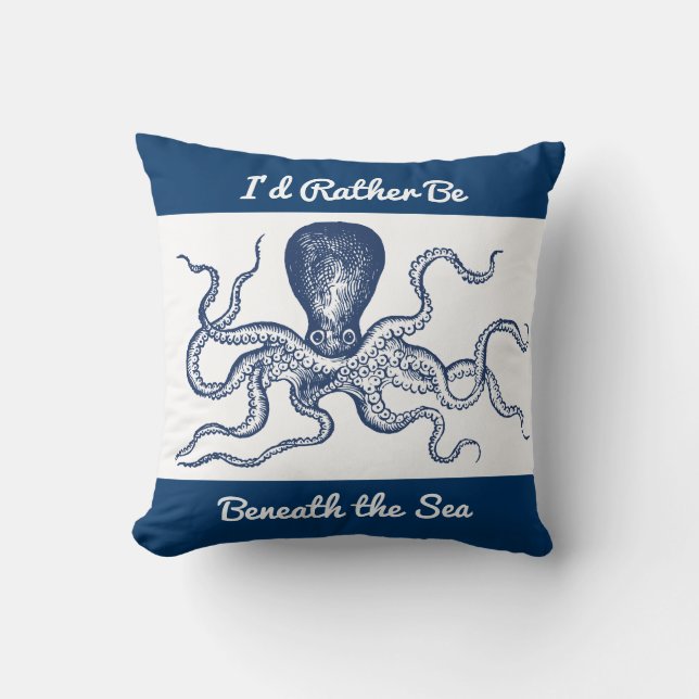  Giant Octopus Scuba Diver Blue en White Kussen (Voorkant)