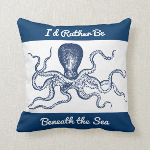 Giant Octopus Scuba Diver Blue en White Kussen