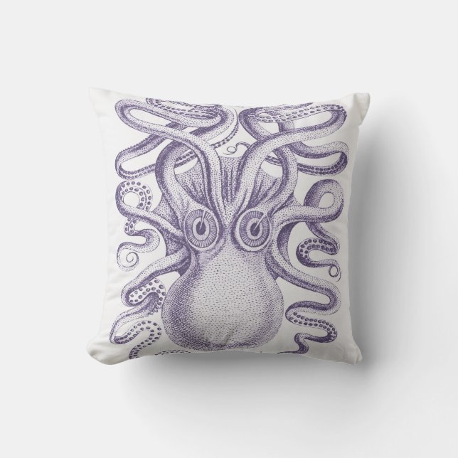 Giant Octopus, Squid Ink Blue & White Sierkussen (Voorkant)