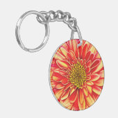 Giant Oranje en Golden Yellow Aster Flower Sleutelhanger (Voorkant Links)