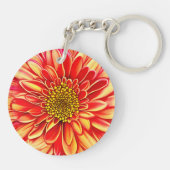 Giant Oranje en Golden Yellow Aster Flower Sleutelhanger (Achterkant)