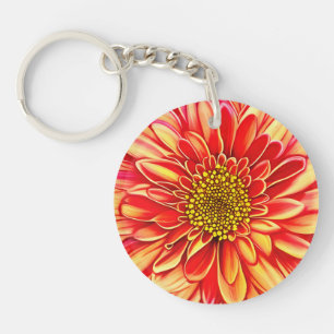 Giant Oranje en Golden Yellow Aster Flower Sleutelhanger