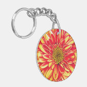 Giant Oranje en Golden Yellow Aster Flower Sleutelhanger (Voorkant Links)