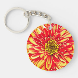 Giant Oranje en Golden Yellow Aster Flower Sleutelhanger