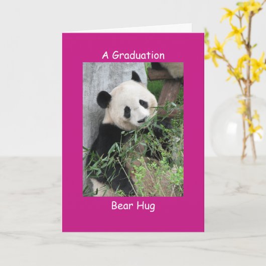 Giant Panda Afstuderen Beer Hug Pink Kaart (Gele Bloem)