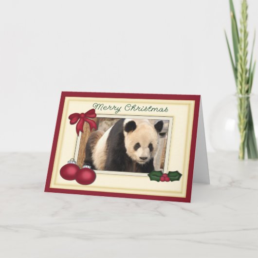 Giant Panda Bear & Baby Panda Christmas Card Feestdagen Kaart (Voorkant)