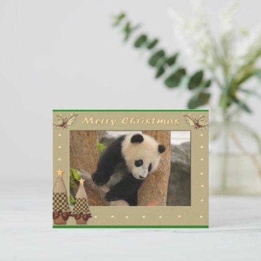 Giant Panda Bear & Baby Panda Christmas Card Feestdagenkaart (Staand voorkant)