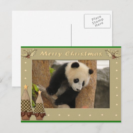 Giant Panda Bear & Baby Panda Christmas Card Feestdagenkaart (Voorkant / Achterkant)