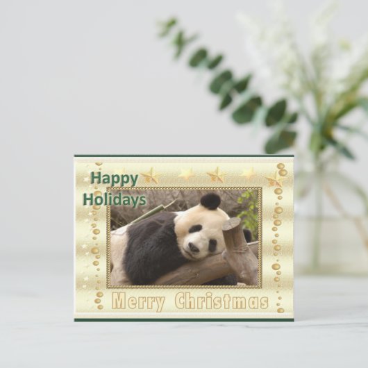Giant Panda Bear & Baby Panda Christmas Card Feestdagenkaart (Staand voorkant)