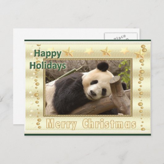Giant Panda Bear & Baby Panda Christmas Card Feestdagenkaart (Voorkant / Achterkant)