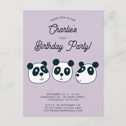 Giant Panda Beer Eerste Verjaardagsfeestuitnodigin Briefkaart (Voorkant)