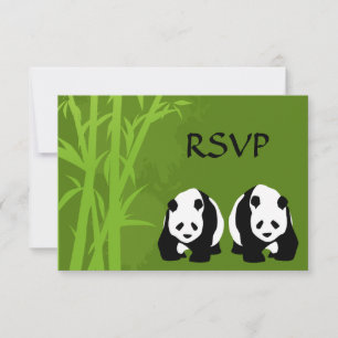 Giant Panda Beren en Groene Bamboe Bos Bruiloft RSVP Kaartje
