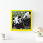 Giant Panda Beren Spelen & Bamboe Eating (grappig) Vierkante Klok (Huis)