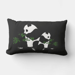 Giant Panda Eats Bamboo Black Buitenkussen