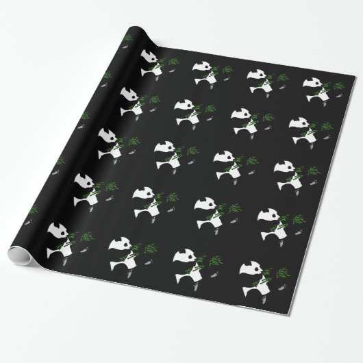 Giant Panda Eats Bamboo Black Cadeaupapier (Uitgerold)