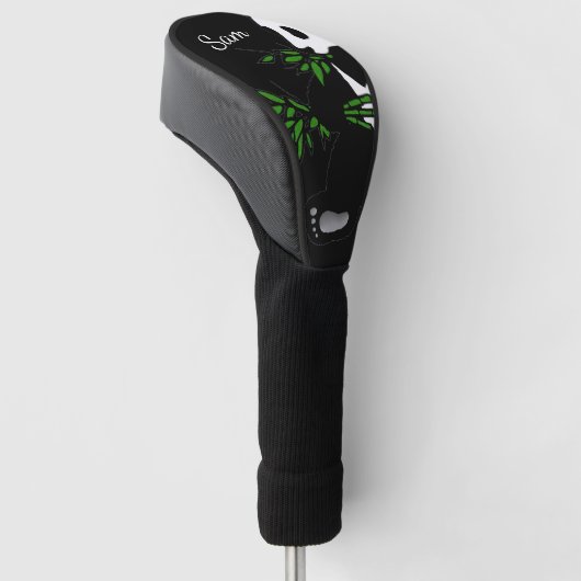 Giant Panda Eats Bamboo Black Golfheadcover (Schuin)