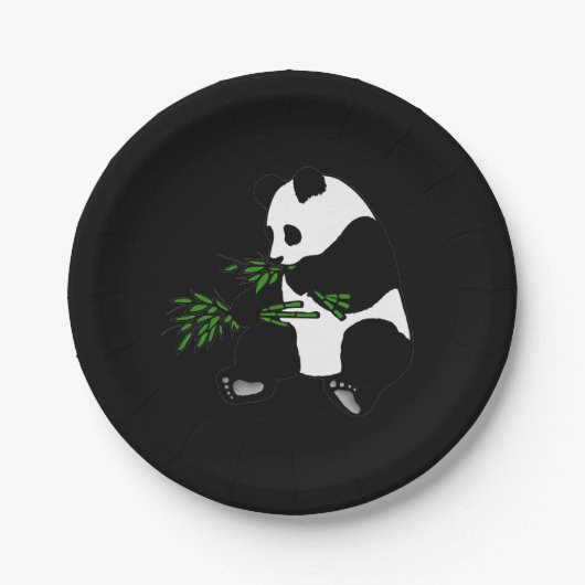 Giant Panda Eats Bamboo Black Papieren Bordje (Voorkant)