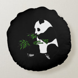 Giant Panda Eats Bamboo Black Rond Kussen
