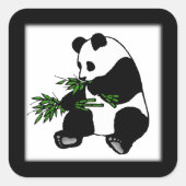 Giant Panda Eats Bamboo Black Vierkante Sticker (Voorkant)