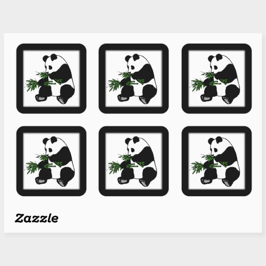 Giant Panda Eats Bamboo Black Vierkante Sticker (Vel)