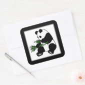 Giant Panda Eats Bamboo Black Vierkante Sticker (Envelop)
