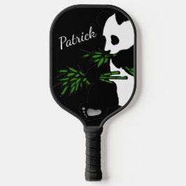 Giant Panda Eats Bamboo Name Black Pickleball Paddle
