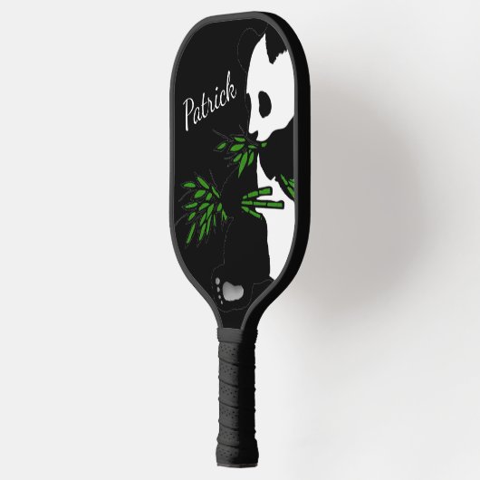 Giant Panda Eats Bamboo Name Black Pickleball Paddle (Links)