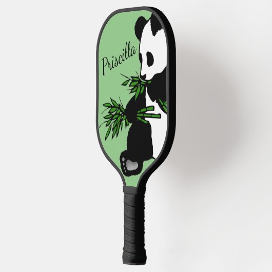 Giant Panda Eats Bamboo Name Green Pickleball Paddle (Links)