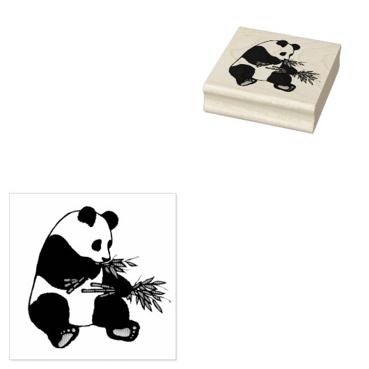Giant Panda Eats Bamboo Rubberstempel (Gestempeld)