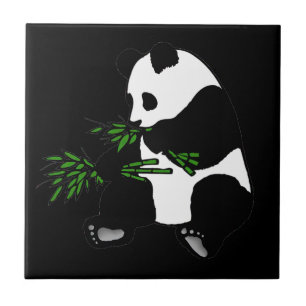 Giant Panda eet Bamboo Black Tegeltje