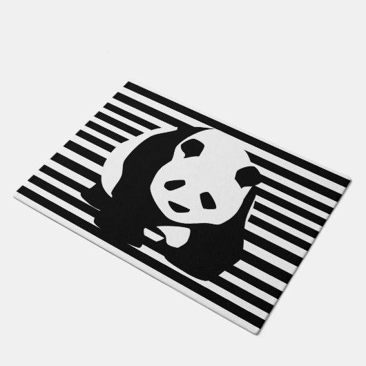 Giant Panda en Black en White Stripes Deurmat (Schuin)
