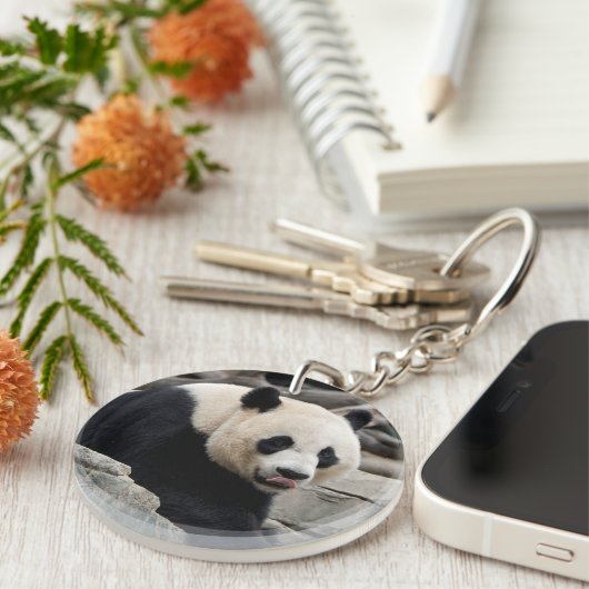 Giant Panda op Rocks Sleutelhanger (Voorkant Rechts)