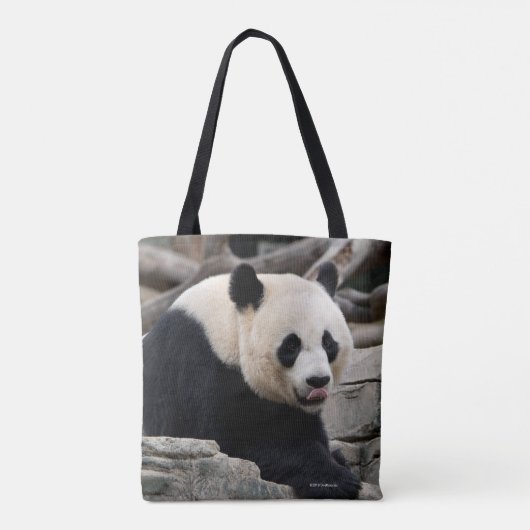 Giant Panda op Rocks Tote Bag (Achterkant)