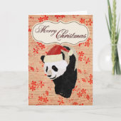Giant Panda Red Floral Christmas Kaart (Voorkant)