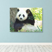 Giant Panda rusteert tegen bomen Canvas Afdruk (Insitu (Houten vloer))