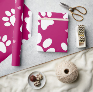Giant Paw Print Roze Vakantie inpakpapier