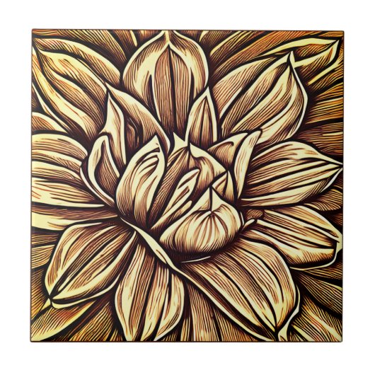 Giant Peony Flower Pattern in Bruin en Beige Tegeltje (Voorkant)