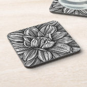 Giant Peony Flower Pattern in zwart-wit Bier Onderzetter (Linkerzijde)