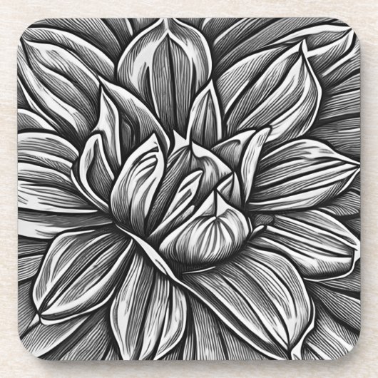 Giant Peony Flower Pattern in zwart-wit Bier Onderzetter (Voorkant)