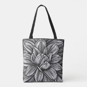 Giant Peony Flower Pattern in zwart-wit Tote Bag (Achterkant)