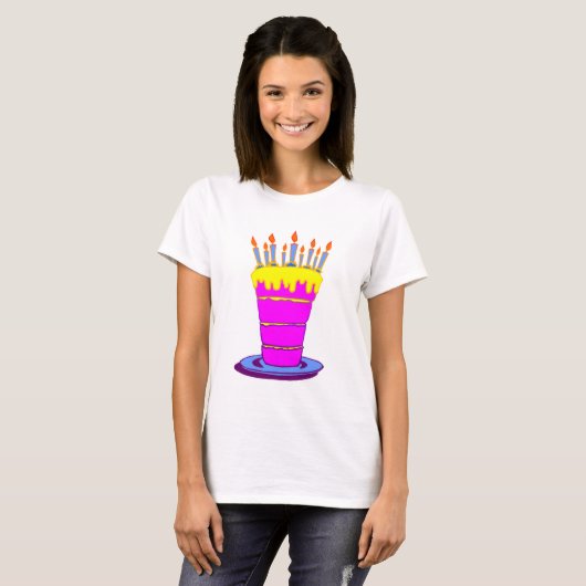 Giant Pink Birthday Cake T-shirt (Voorkant volledig)