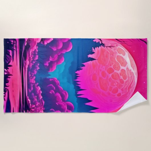 Giant Pink Moon Art Strandlaken (Voorkant)