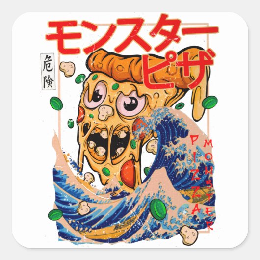 Giant Pizza Monster in Kanagawa Vierkante Sticker (Voorkant)