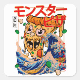 Giant Pizza Monster in Kanagawa Vierkante Sticker