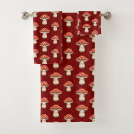Giant Raining Mushrooms - Red Retro Cottagecore Bad Handdoek